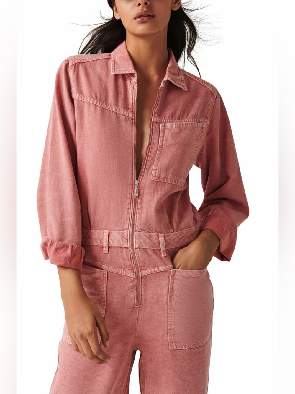 ba&sh Lady Jumpsuit Pink Cotton Linen Size 0